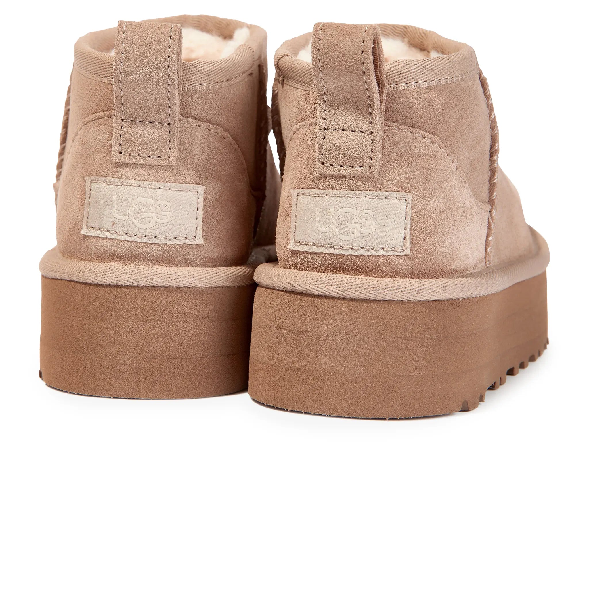 Back View of UGG Classic Ultra Mini Platform Girls Beige Boots UGGS4012188228